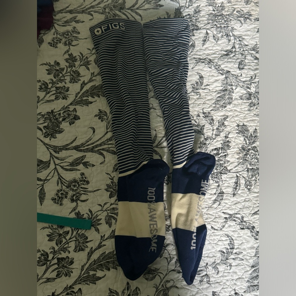 Figs Double Stripe Compression Socks - Navy - Size Small
